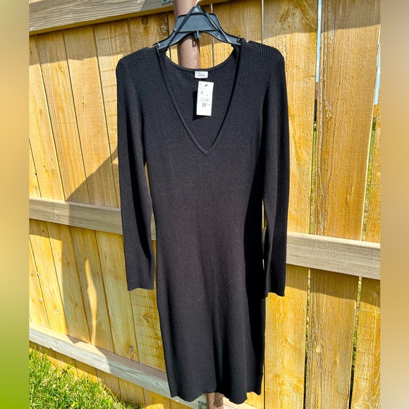 Pimkie Collection Black Long Sleeve Ribbed Knit Sweater Dress V-Neck Size XL - Picture 1 of 6